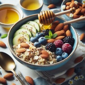 quinoa breakfast with almonds and honey