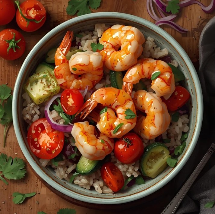 Grilled Shrimp with Brown Rice and Veggies